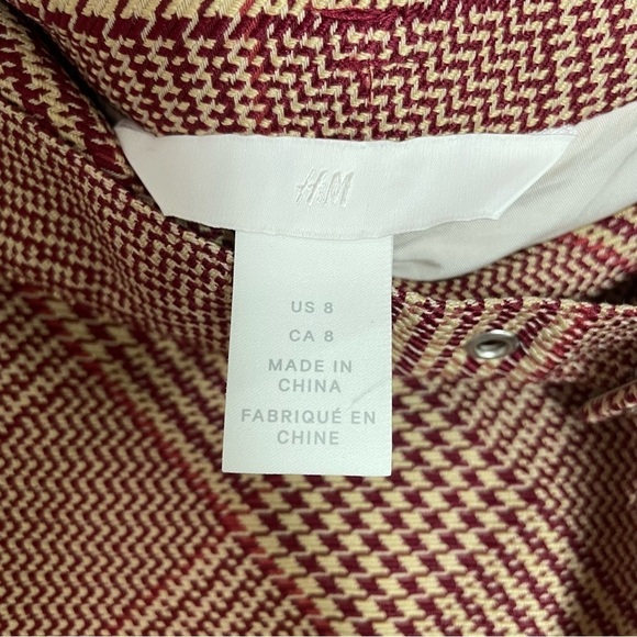 [H&M[ Red & Tan Houndstooth Print Academic Belted Faux Wrap Mini Skirt - Picture 6 of 10